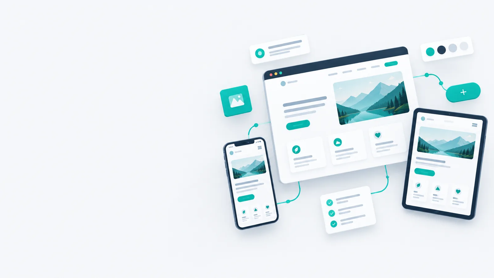 One design carried across a phone, a desktop browser and a tablet.
