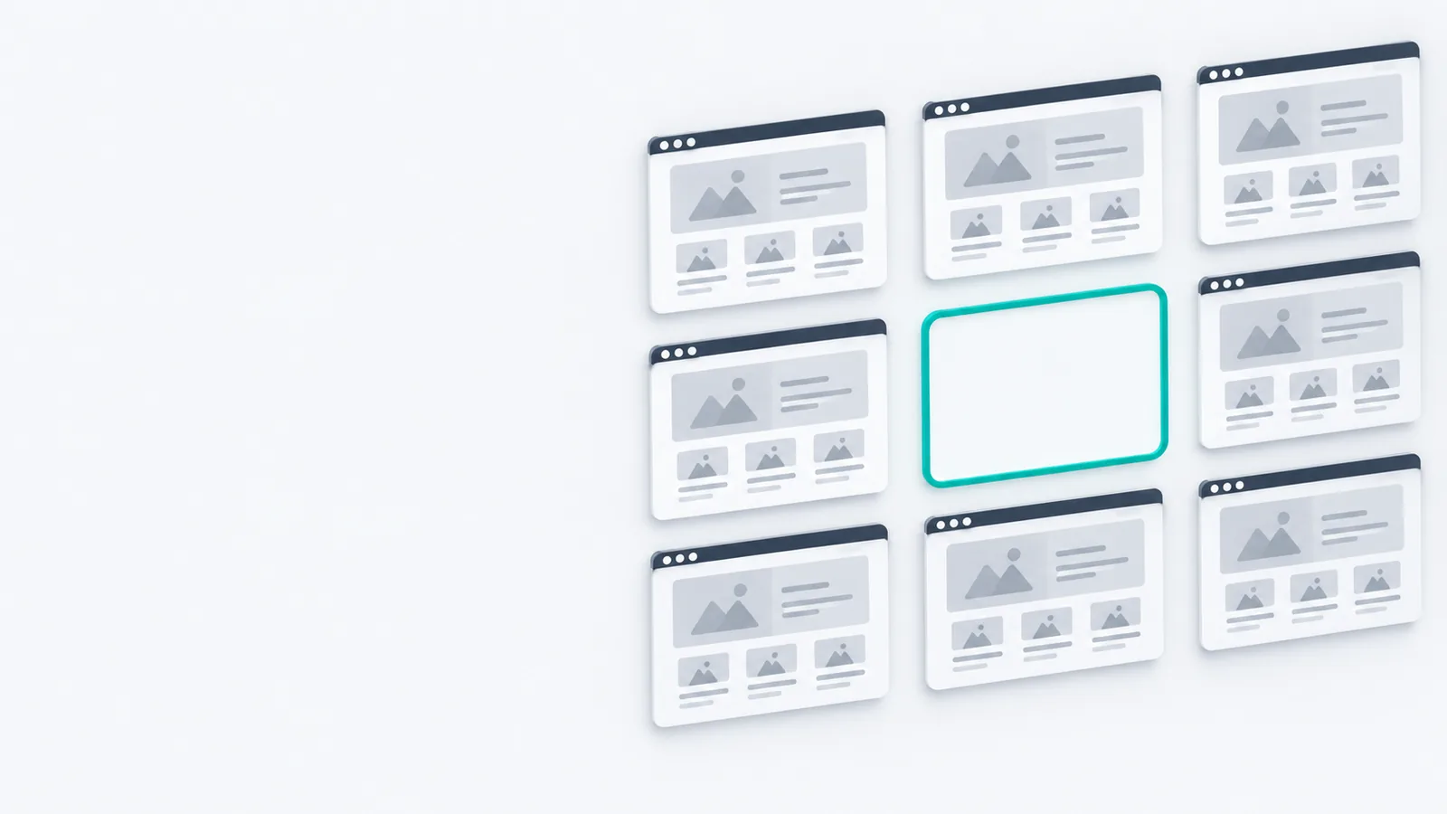 A grid of near-identical template layouts, with one blank outlined space among them.